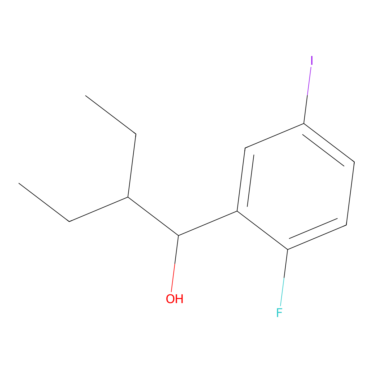 2-Ethyl-1-(2-fluoro-5-iodophenyl)butan-1-ol molecular structure, CAS 3002449-35-3