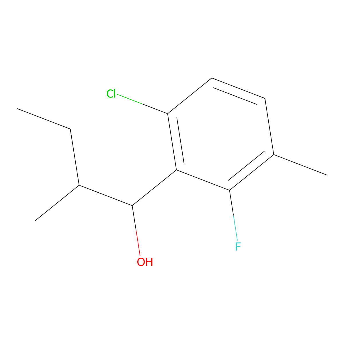 1-(6-Chloro-2-fluoro-3-methylphenyl)-2-methylbutan-1-ol molecular structure, CAS 3002452-75-4