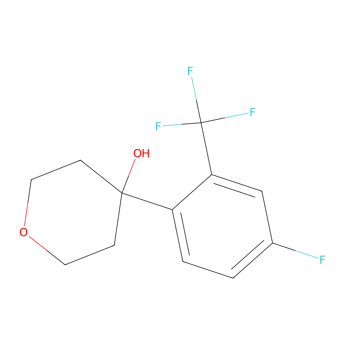 4-(4-fluoro-2-(trifluoromethyl)phenyl)tetrahydro-2H-pyran-4-ol molecular structure, CAS 3002455-78-6