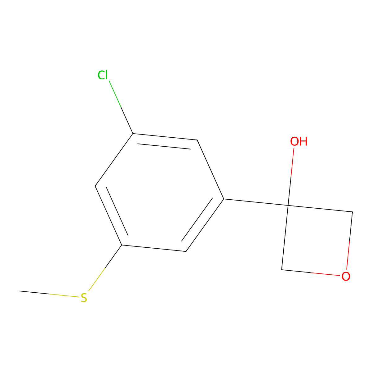 3-(3-Chloro-5-(methylthio)phenyl)oxetan-3-ol molecular structure, CAS 3002460-04-7