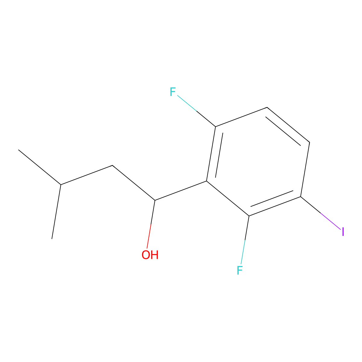 1-(2,6-Difluoro-3-iodophenyl)-3-methylbutan-1-ol molecular structure, CAS 3002461-55-1