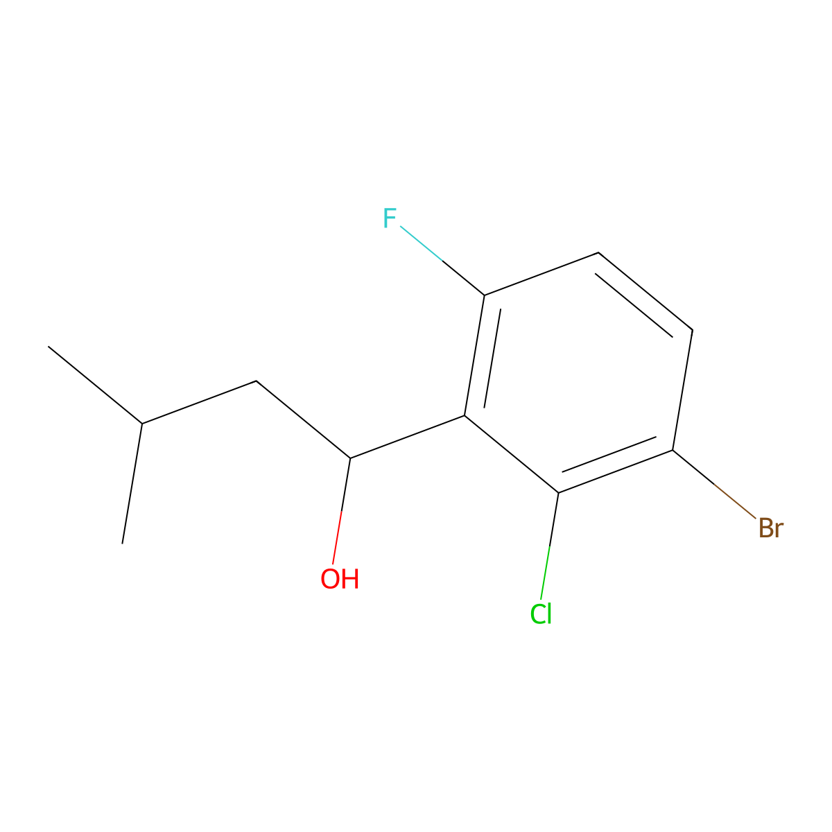 1-(3-Bromo-2-chloro-6-fluorophenyl)-3-methylbutan-1-ol molecular structure, CAS 3002462-74-7