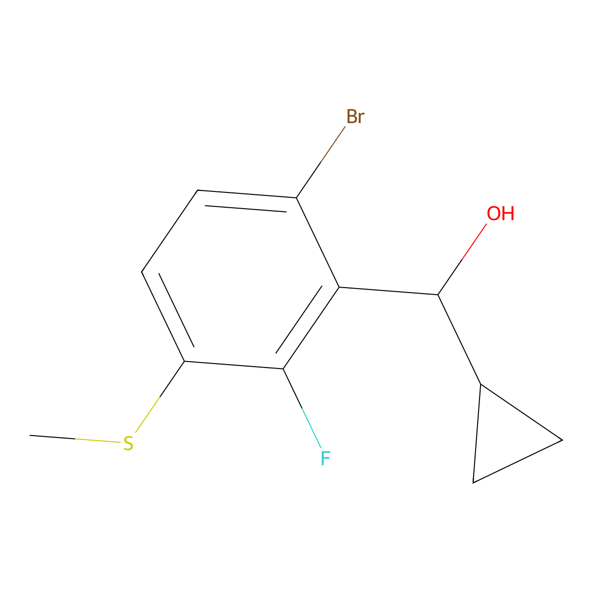 (6-Bromo-2-fluoro-3-(methylthio)phenyl)(cyclopropyl)methanol molecular structure, CAS 3002463-60-4