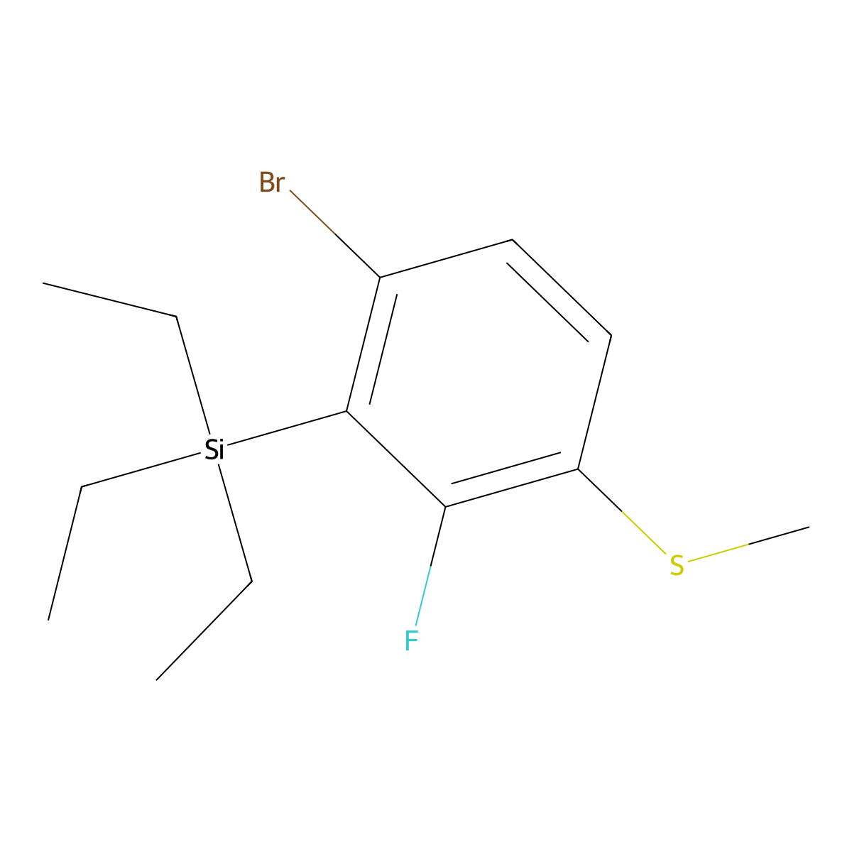 (6-Bromo-2-fluoro-3-(methylthio)phenyl)triethylsilane molecular structure, CAS 3002463-62-6