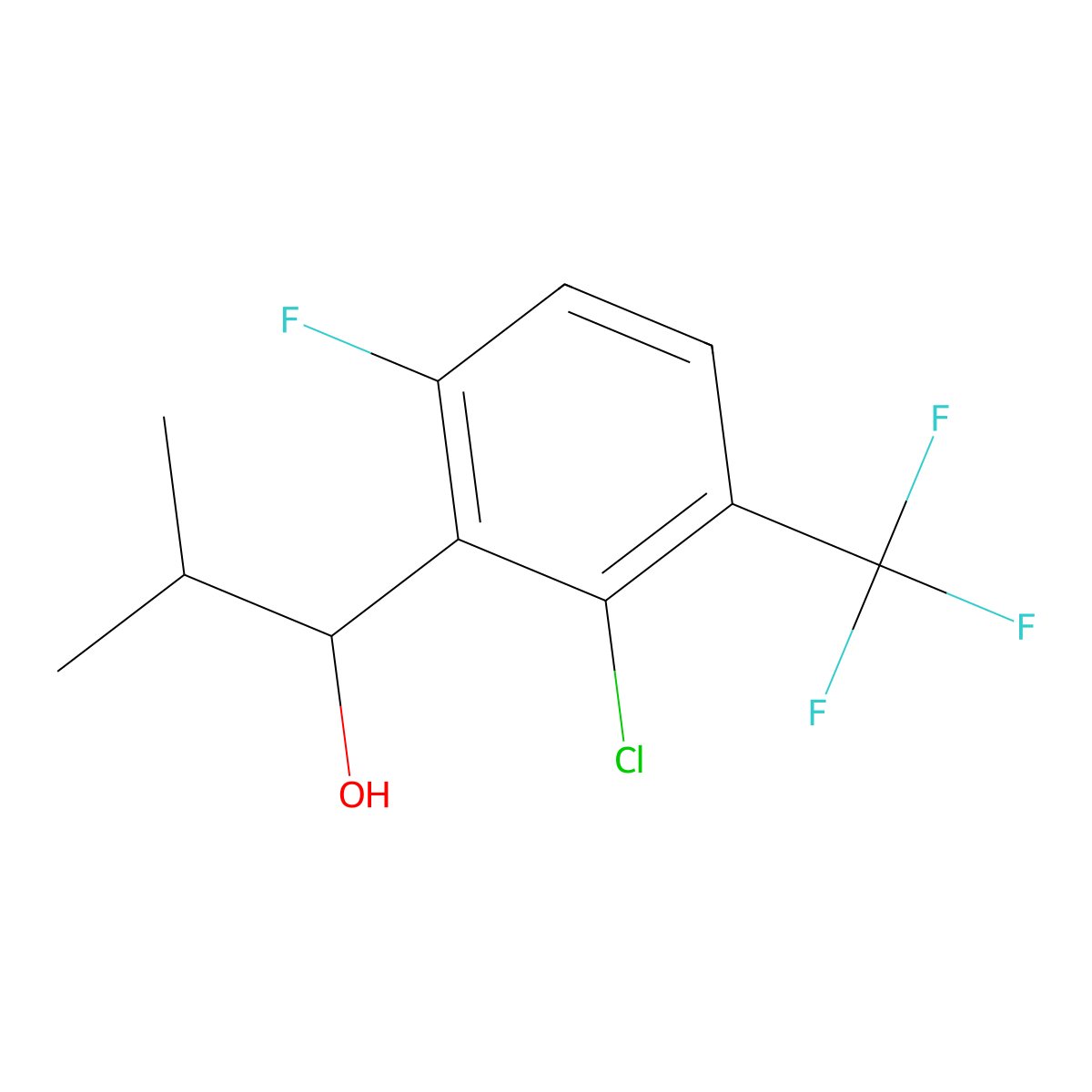 1-(2-Chloro-6-fluoro-3-(trifluoromethyl)phenyl)-2-methylpropan-1-ol molecular structure, CAS 3002467-40-2