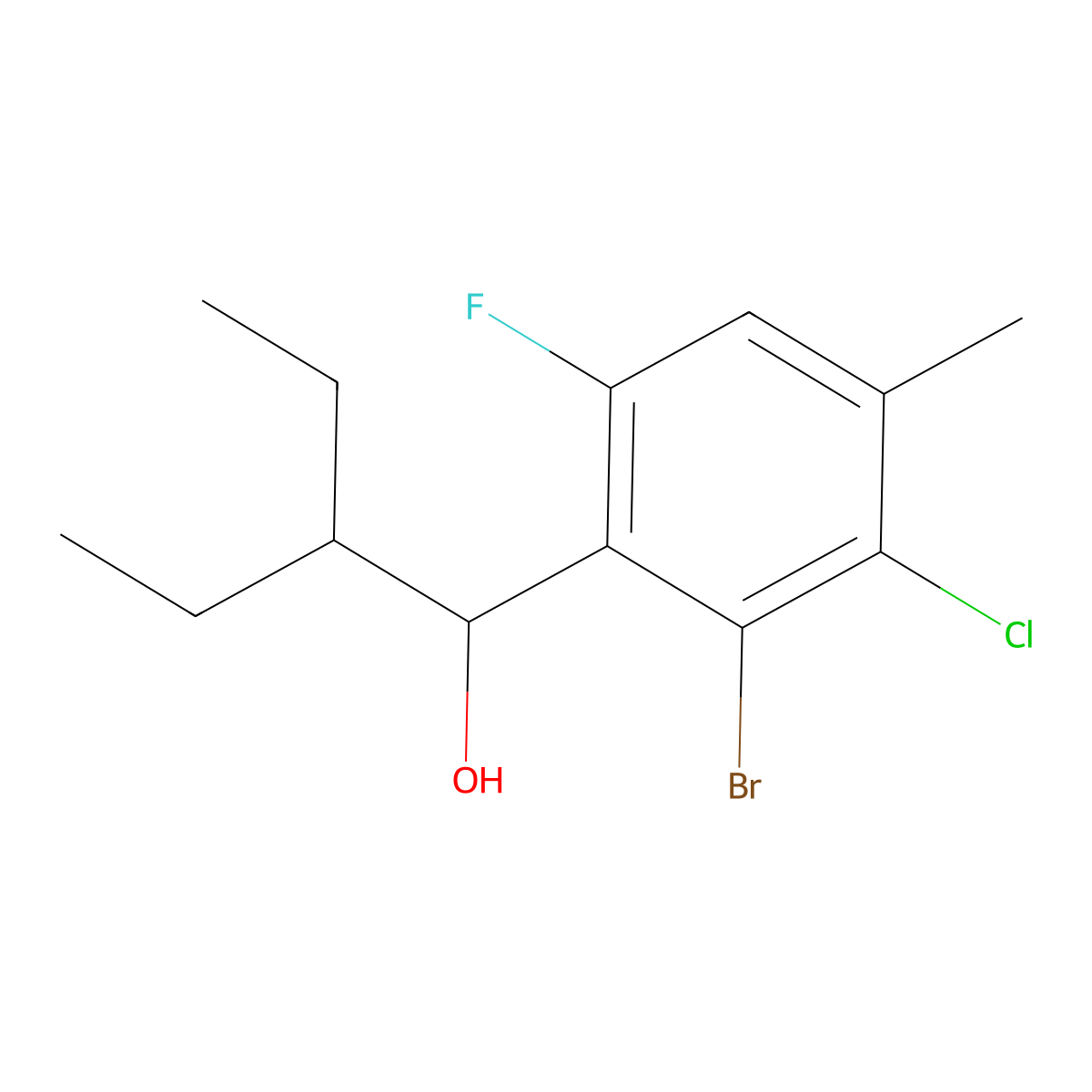 1-(2-Bromo-3-chloro-6-fluoro-4-methylphenyl)-2-ethylbutan-1-ol molecular structure, CAS 3002468-14-3