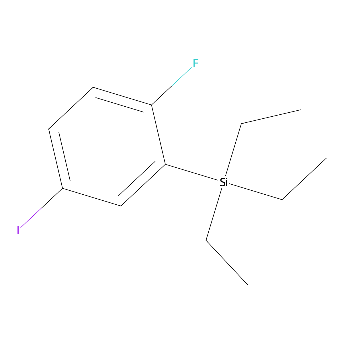 Triethyl(2-fluoro-5-iodophenyl)silane molecular structure, CAS 3002470-13-2