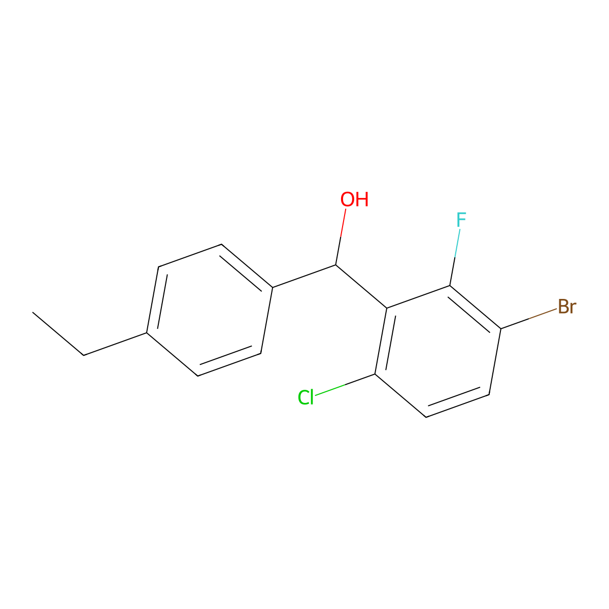 (3-Bromo-6-chloro-2-fluorophenyl)(4-ethylphenyl)methanol molecular structure, CAS 3002471-30-6