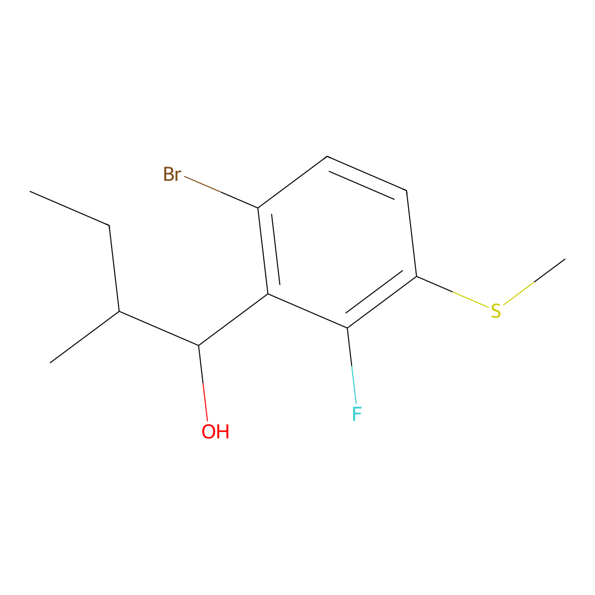 1-(6-Bromo-2-fluoro-3-(methylthio)phenyl)-2-methylbutan-1-ol molecular structure, CAS 3002472-26-3