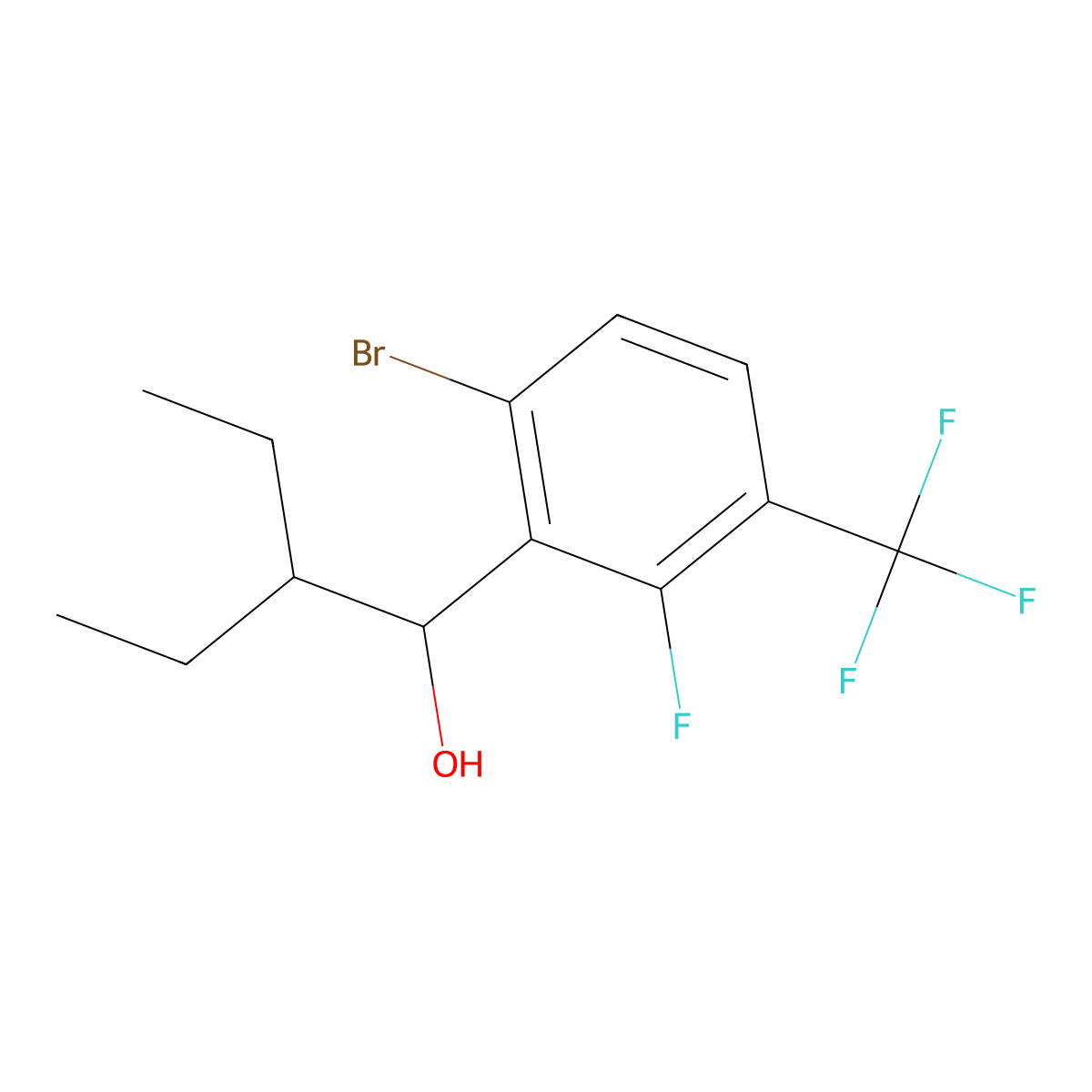 1-(6-Bromo-2-fluoro-3-(trifluoromethyl)phenyl)-2-ethylbutan-1-ol molecular structure, CAS 3002476-02-7