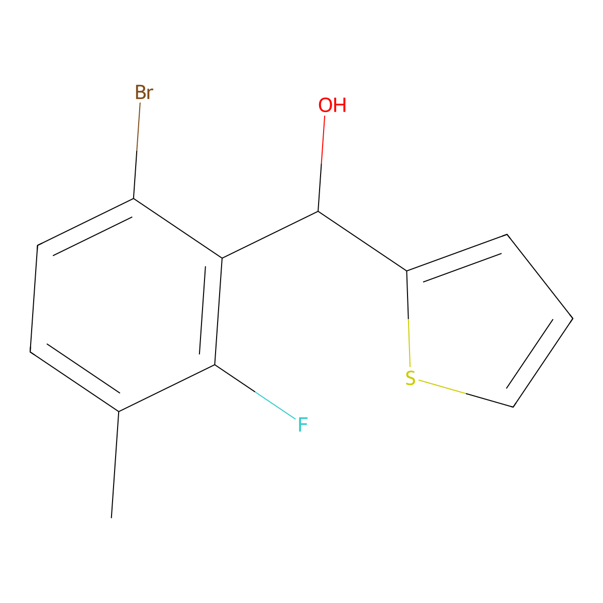 (6-Bromo-2-fluoro-3-methylphenyl)(thiophen-2-yl)methanol molecular structure, CAS 3002476-91-4