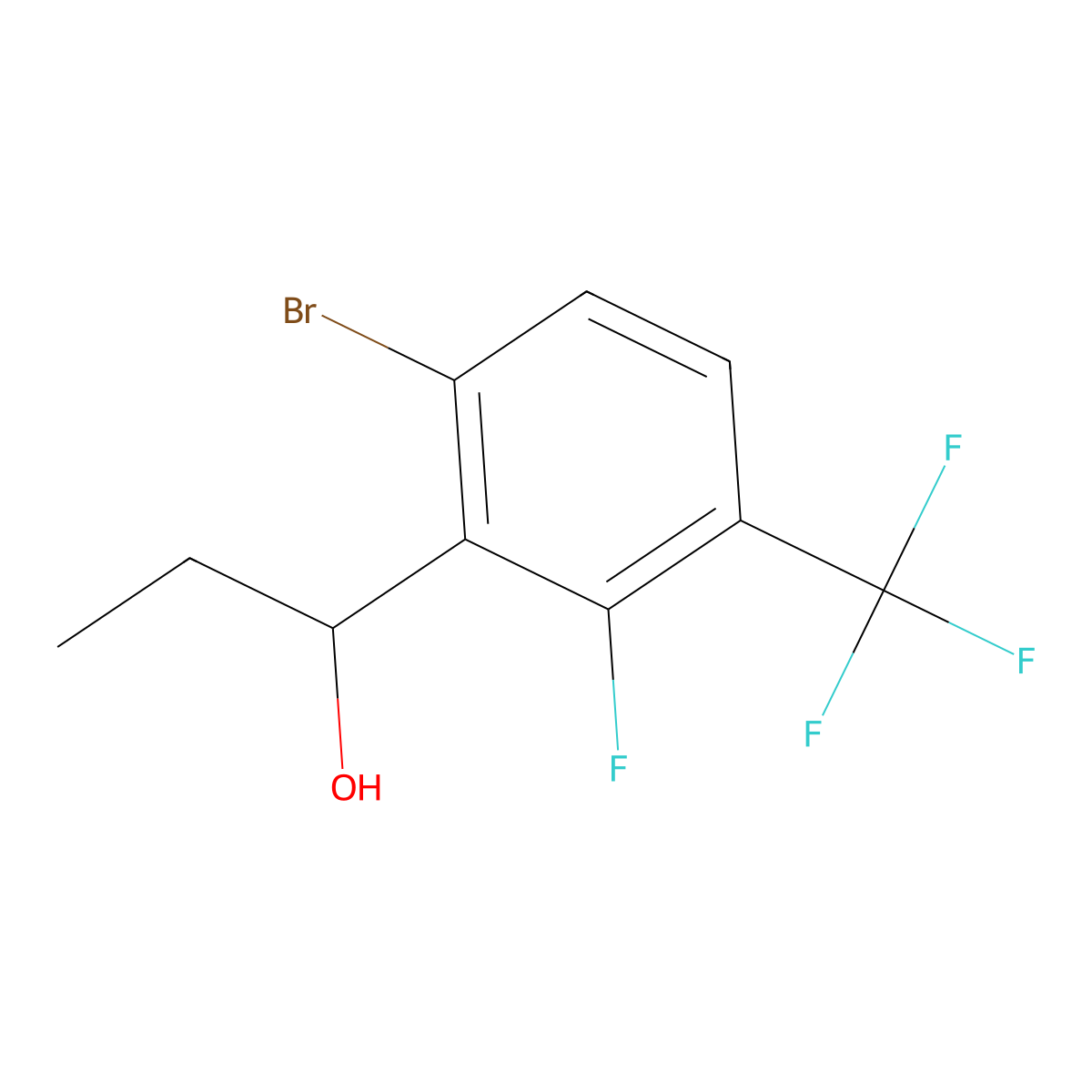 1-(6-Bromo-2-fluoro-3-(trifluoromethyl)phenyl)propan-1-ol molecular structure, CAS 3002477-51-9