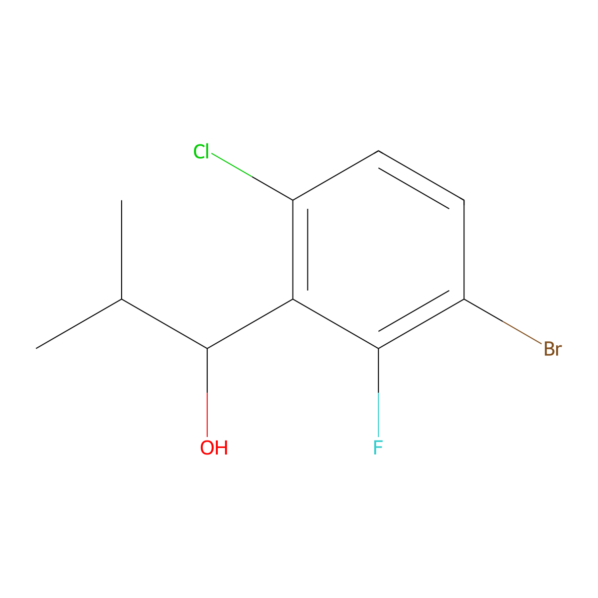 1-(3-Bromo-6-chloro-2-fluorophenyl)-2-methylpropan-1-ol molecular structure, CAS 3002480-67-0