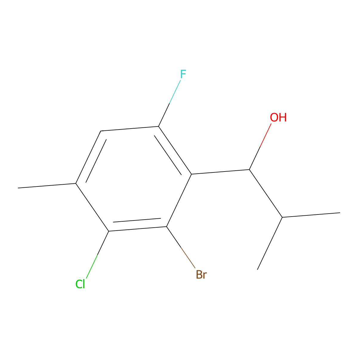 1-(2-Bromo-3-chloro-6-fluoro-4-methylphenyl)-2-methylpropan-1-ol molecular structure, CAS 3002480-76-1