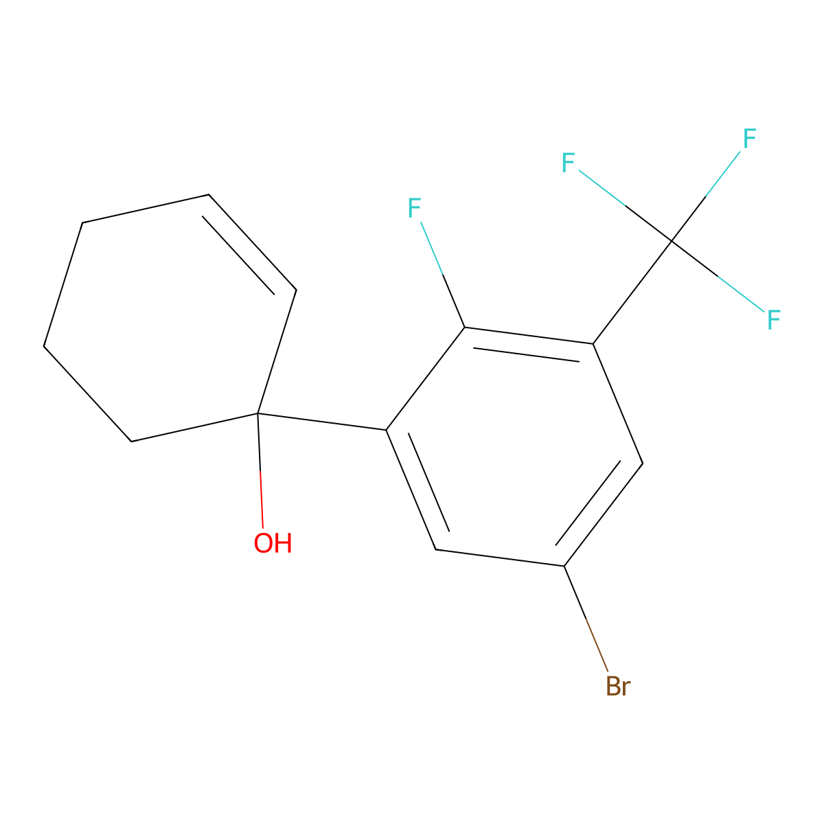 5'-Bromo-2'-fluoro-3'-(trifluoromethyl)-1,2,3,4-tetrahydro-[1,1'-biphenyl]-1-ol molecular structure, CAS 3002480-91-0