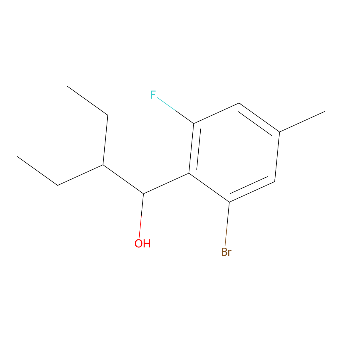 1-(2-Bromo-6-fluoro-4-methylphenyl)-2-ethylbutan-1-ol molecular structure, CAS 3002483-30-6