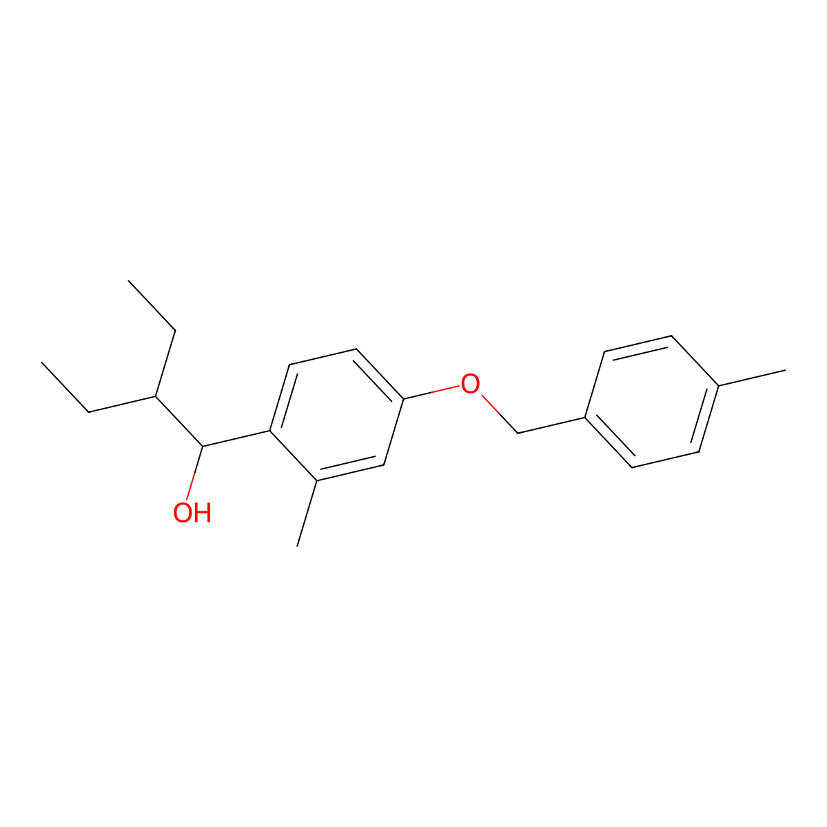 2-Ethyl-1-(2-methyl-4-((4-methylbenzyl)oxy)phenyl)butan-1-ol molecular structure, CAS 3002483-72-6