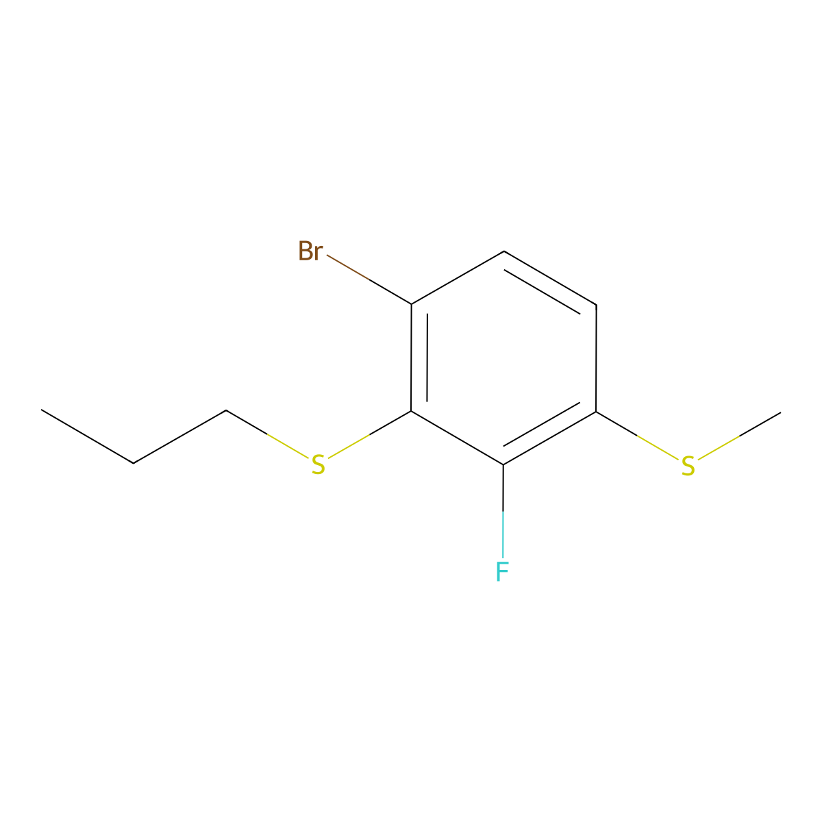 (6-Bromo-2-fluoro-3-(methylthio)phenyl)(propyl)sulfane molecular structure, CAS 3002483-78-2