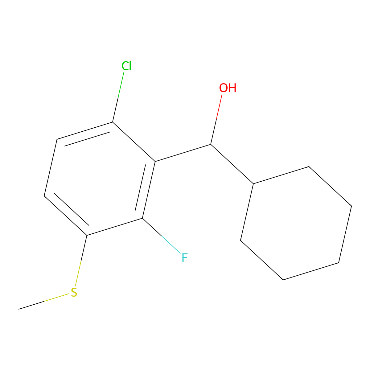 (6-Chloro-2-fluoro-3-(methylthio)phenyl)(cyclohexyl)methanol molecular structure, CAS 3002485-58-4