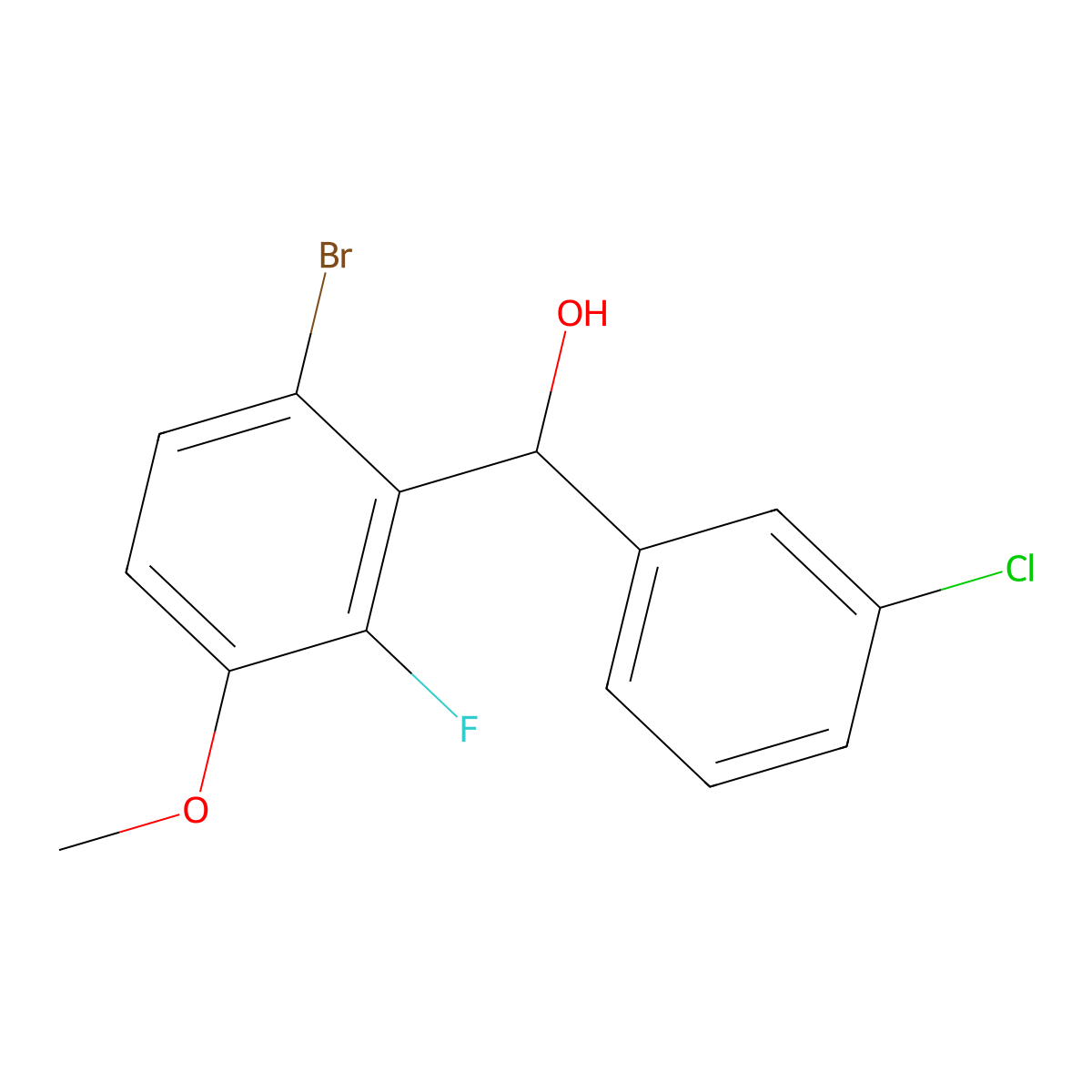 (6-Bromo-2-fluoro-3-methoxyphenyl)(3-chlorophenyl)methanol molecular structure, CAS 3002486-23-6