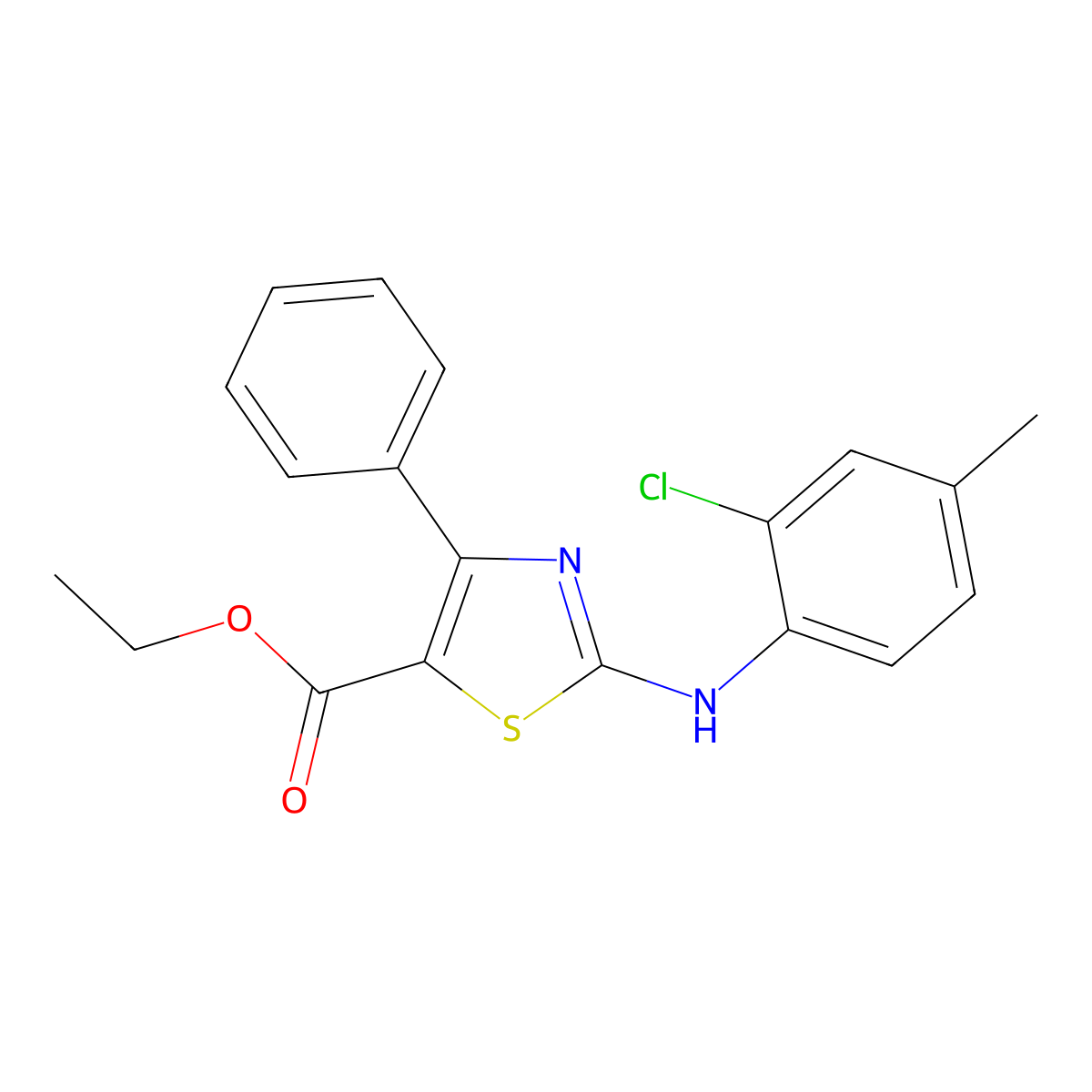 Ethyl 2-((2-chloro-4-methylphenyl)amino)-4-phenylthiazole-5-carboxylate molecular structure, CAS 3002486-41-8