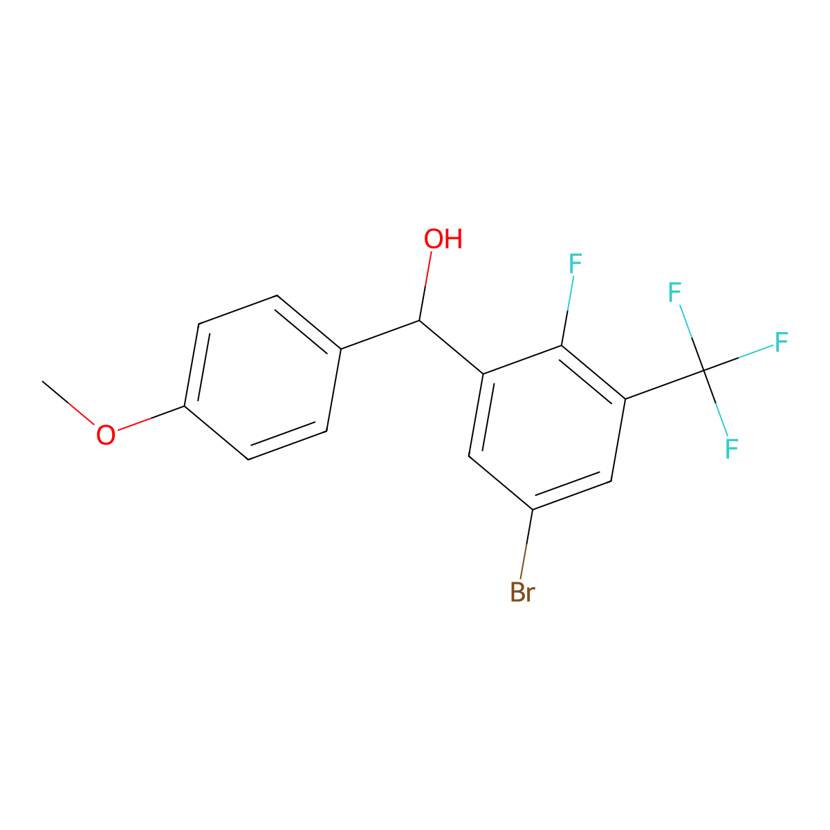 (5-Bromo-2-fluoro-3-(trifluoromethyl)phenyl)(4-methoxyphenyl)methanol molecular structure, CAS 3002487-59-1