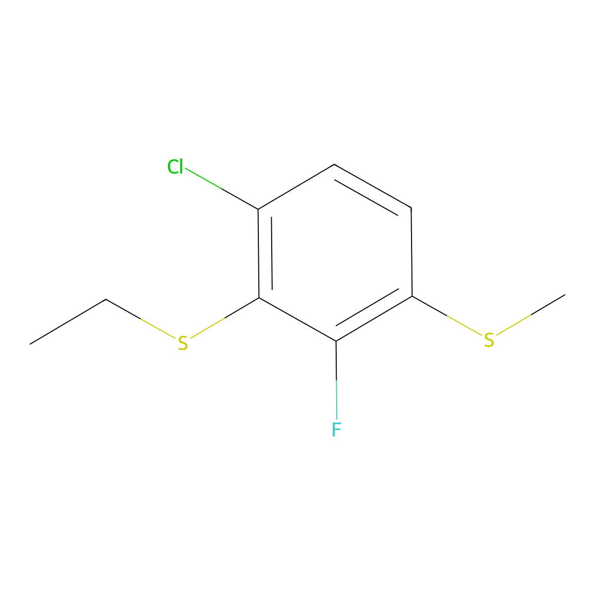 (6-Chloro-2-fluoro-3-(methylthio)phenyl)(ethyl)sulfane molecular structure, CAS 3002488-03-8