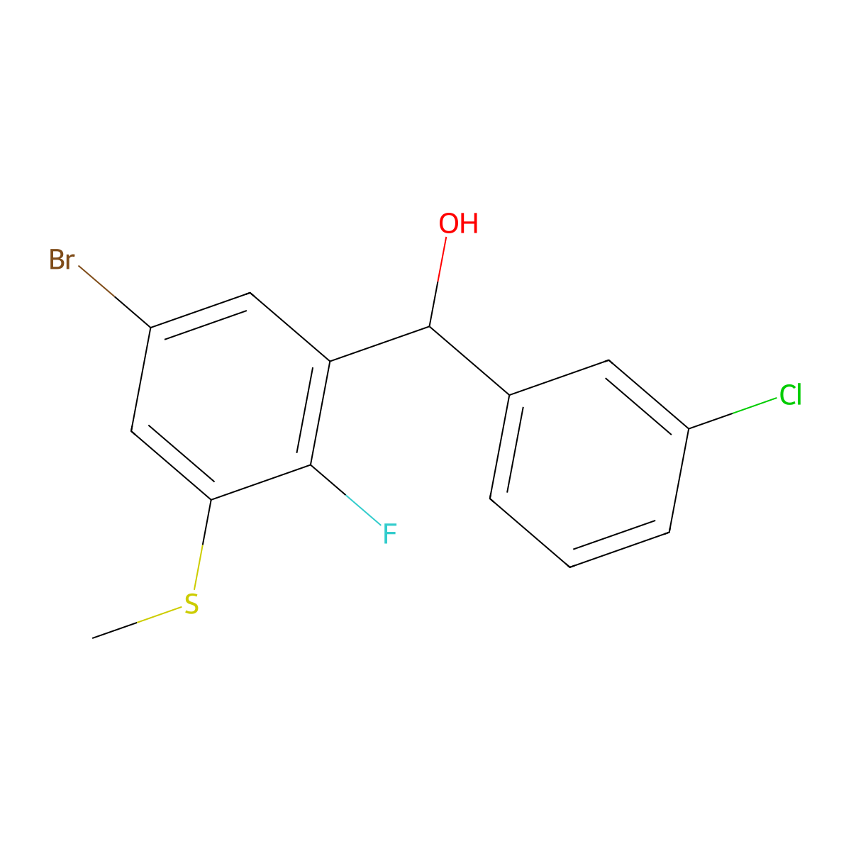 (5-Bromo-2-fluoro-3-(methylthio)phenyl)(3-chlorophenyl)methanol molecular structure, CAS 3002488-49-2