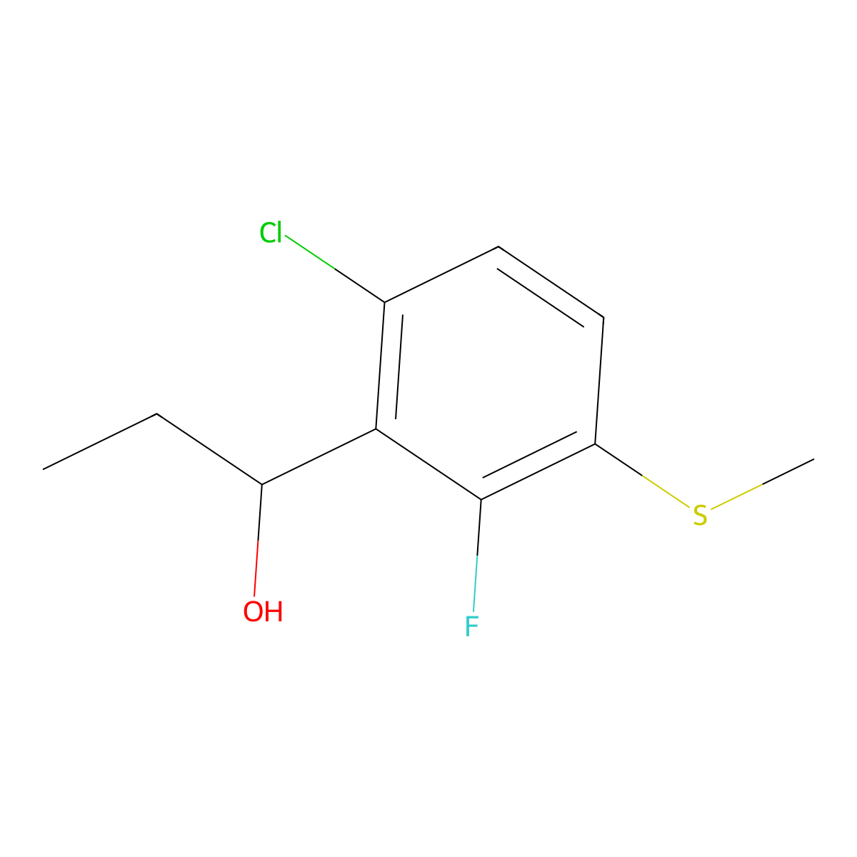 1-(6-Chloro-2-fluoro-3-(methylthio)phenyl)propan-1-ol molecular structure, CAS 3002493-40-2