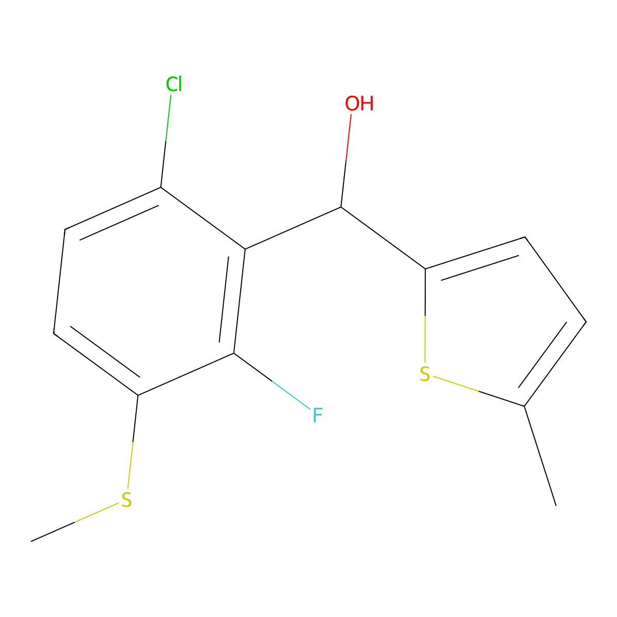 (6-Chloro-2-fluoro-3-(methylthio)phenyl)(5-methylthiophen-2-yl)methanol molecular structure, CAS 3002493-69-5