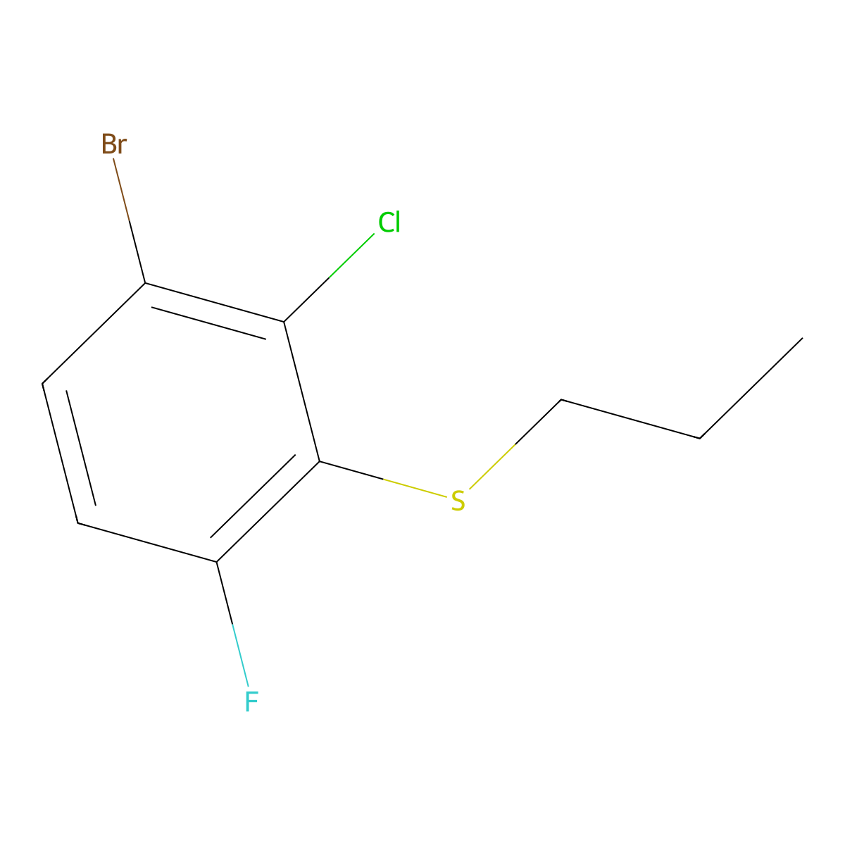 (3-Bromo-2-chloro-6-fluorophenyl)(propyl)sulfane molecular structure, CAS 3002494-38-1