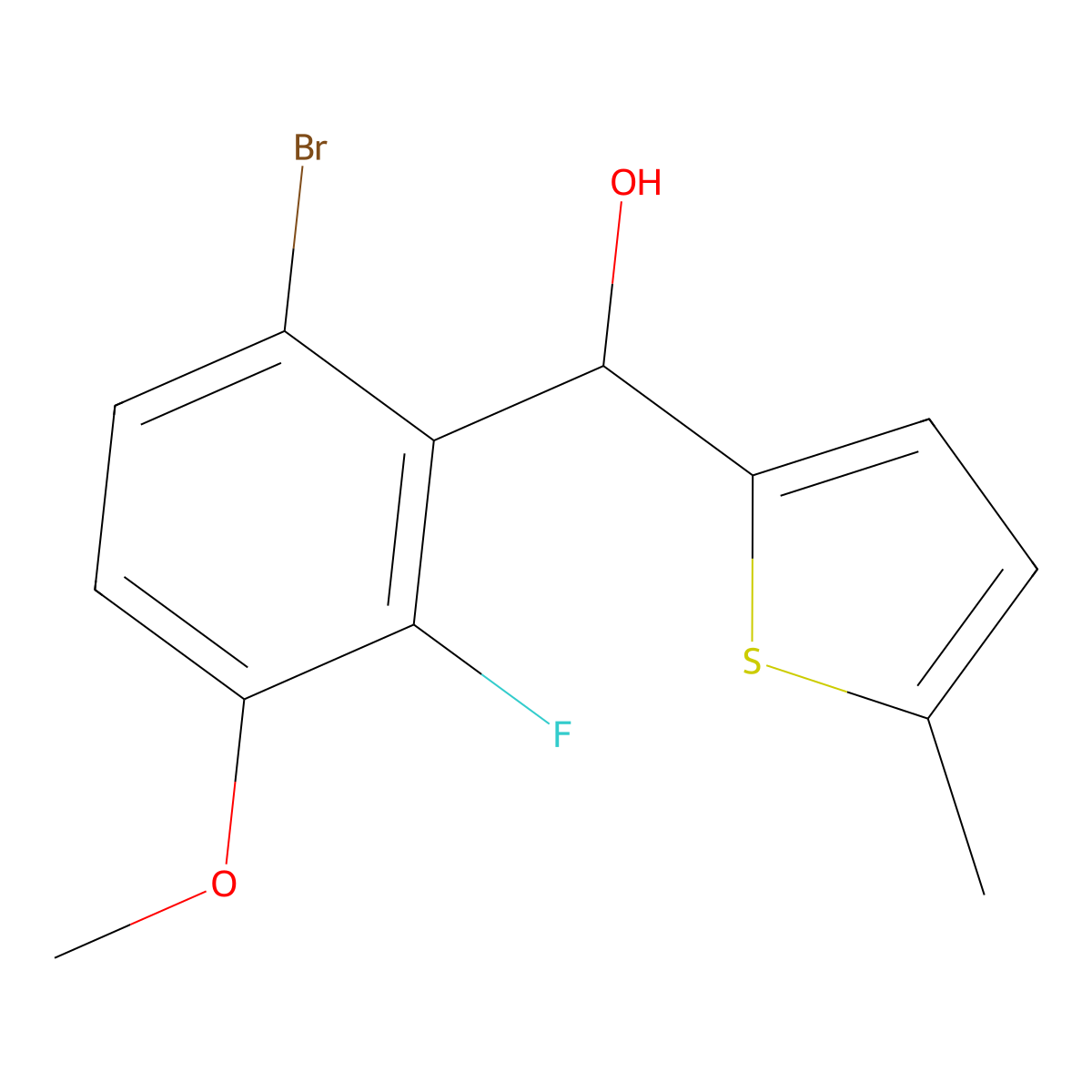 (6-Bromo-2-fluoro-3-methoxyphenyl)(5-methylthiophen-2-yl)methanol molecular structure, CAS 3002494-56-3