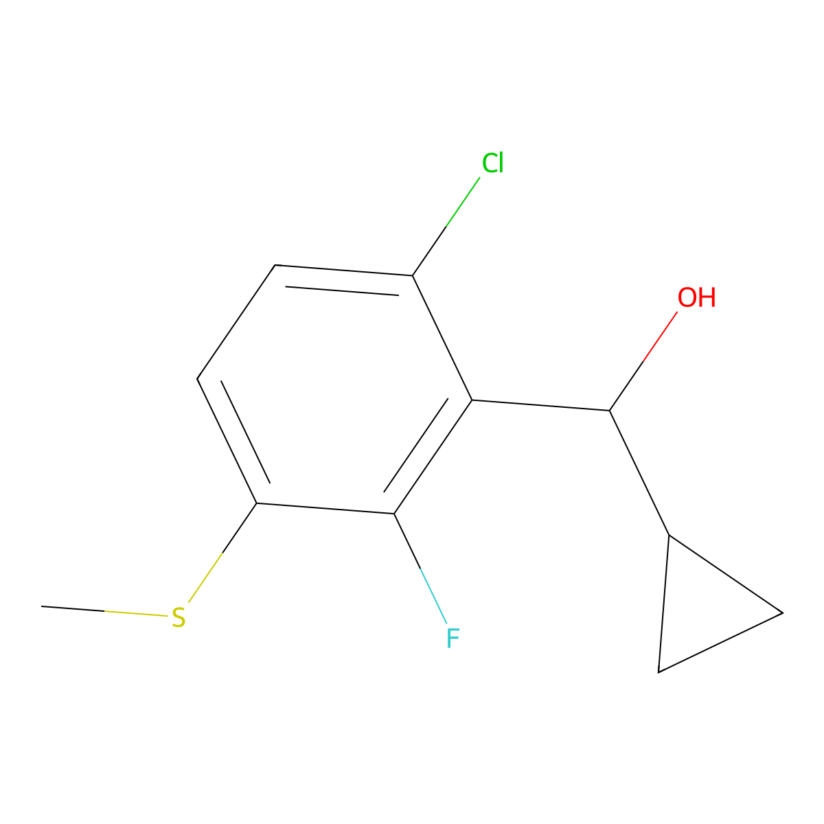 (6-Chloro-2-fluoro-3-(methylthio)phenyl)(cyclopropyl)methanol molecular structure, CAS 3002494-65-4