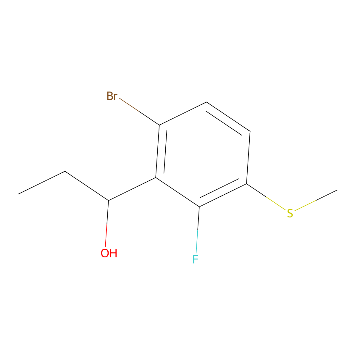 1-(6-Bromo-2-fluoro-3-(methylthio)phenyl)propan-1-ol molecular structure, CAS 3002494-77-8