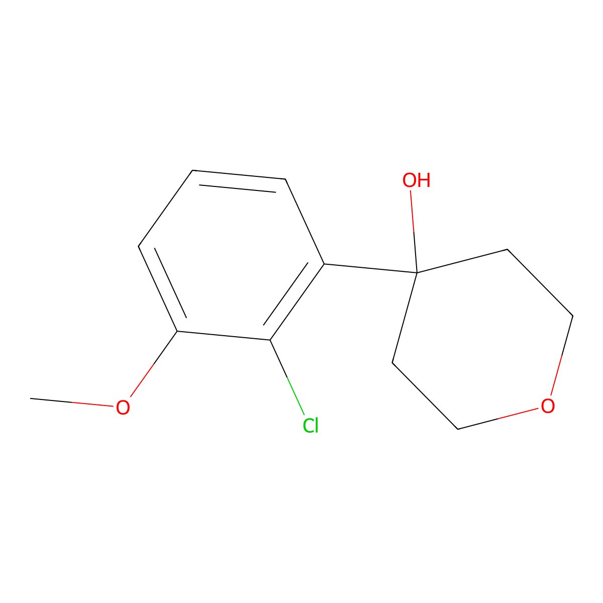 4-(2-chloro-3-methoxyphenyl)tetrahydro-2H-pyran-4-ol molecular structure, CAS 3002495-12-4