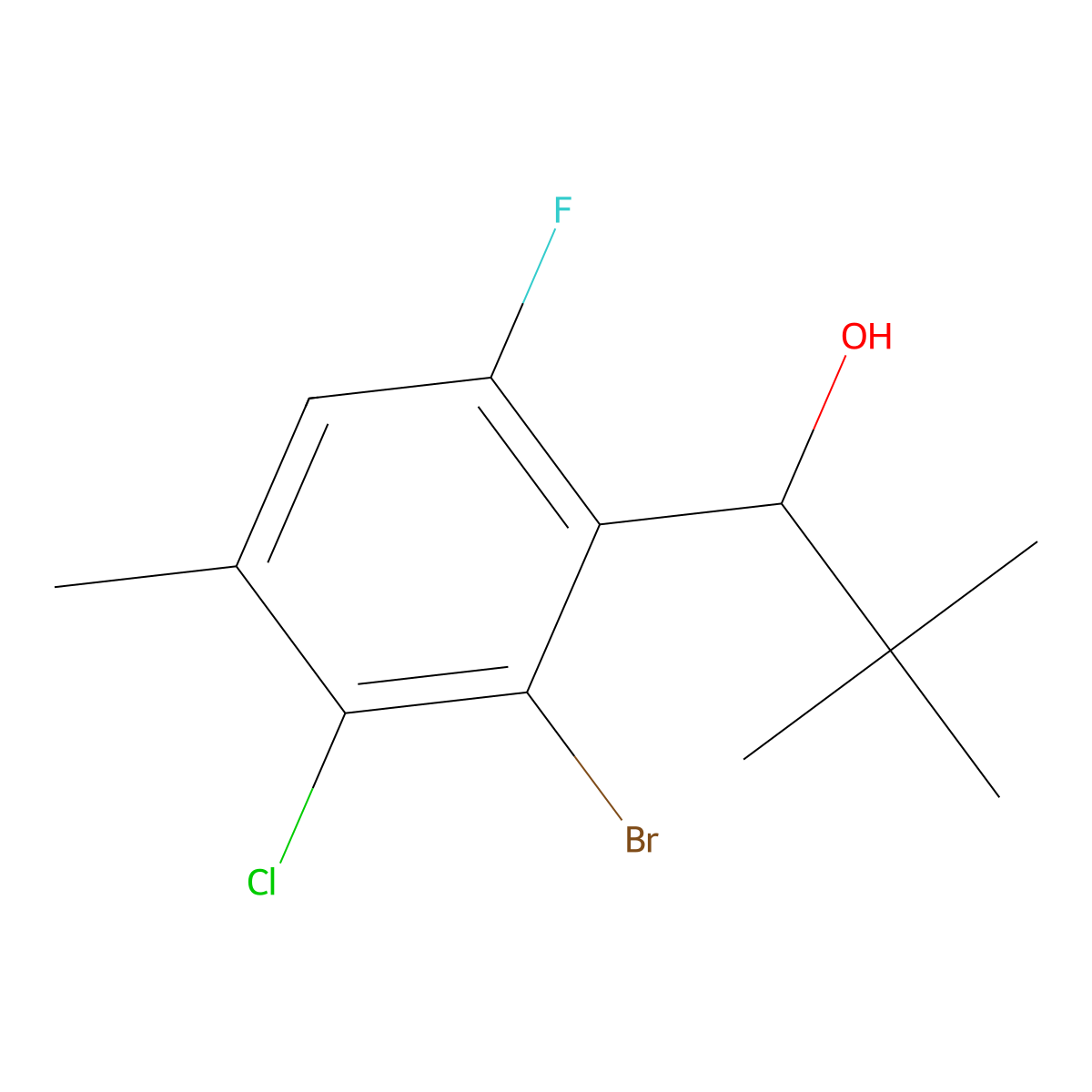 1-(2-Bromo-3-chloro-6-fluoro-4-methylphenyl)-2,2-dimethylpropan-1-ol molecular structure, CAS 3002499-83-1