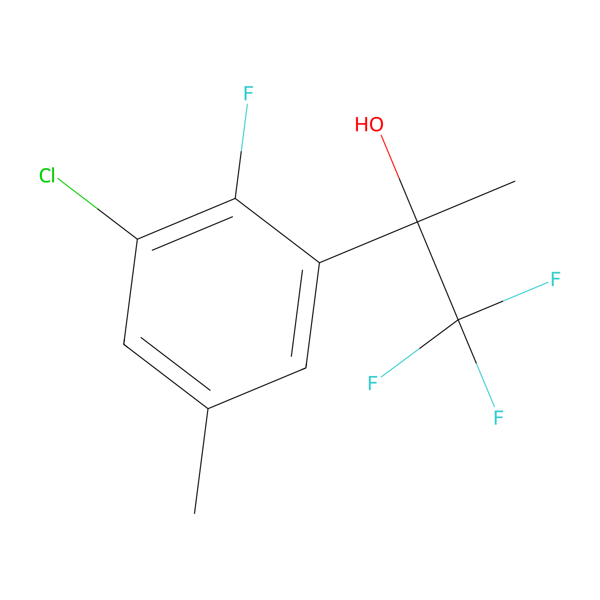 2-(3-Chloro-2-fluoro-5-methylphenyl)-1,1,1-trifluoropropan-2-ol molecular structure, CAS 3002499-89-7