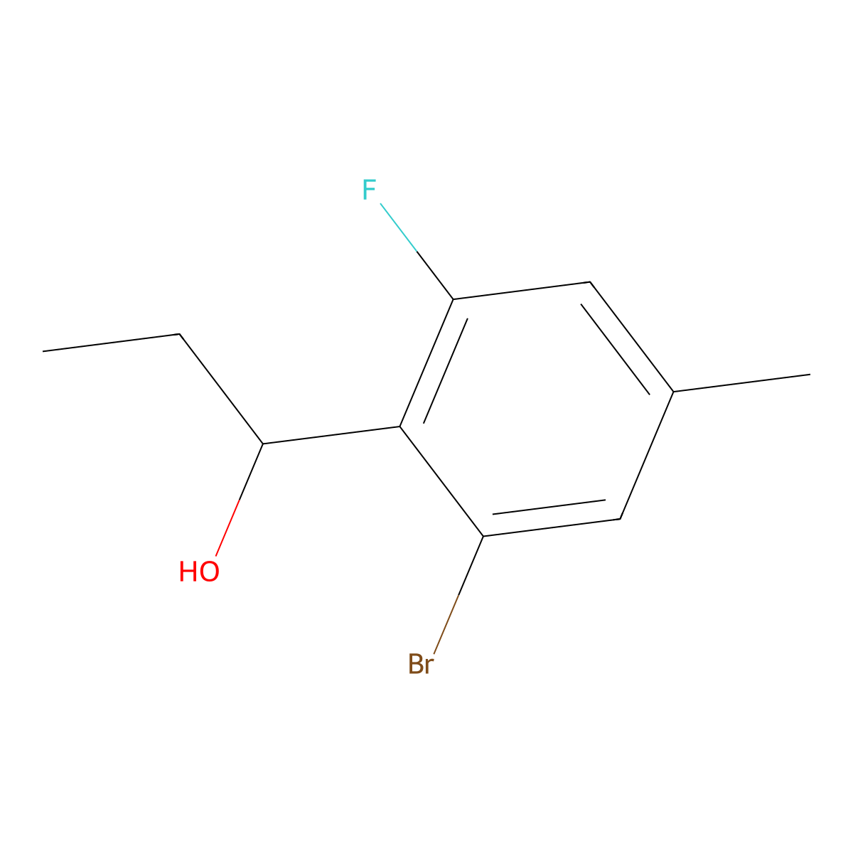 1-(2-Bromo-6-fluoro-4-methylphenyl)propan-1-ol molecular structure, CAS 3002501-06-3