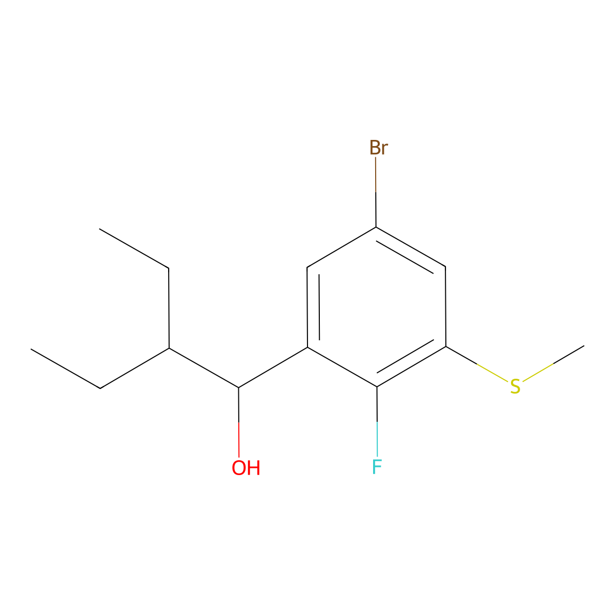 1-(5-Bromo-2-fluoro-3-(methylthio)phenyl)-2-ethylbutan-1-ol molecular structure, CAS 3002501-54-1
