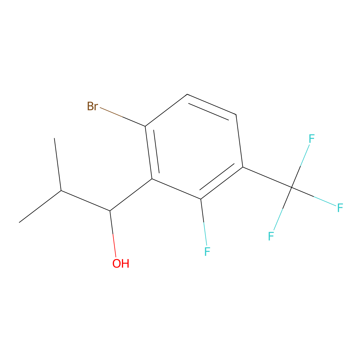 1-(6-Bromo-2-fluoro-3-(trifluoromethyl)phenyl)-2-methylpropan-1-ol molecular structure, CAS 3002503-94-5