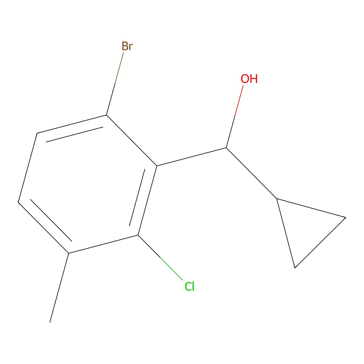 (6-Bromo-2-chloro-3-methylphenyl)(cyclopropyl)methanol molecular structure, CAS 3002504-49-3