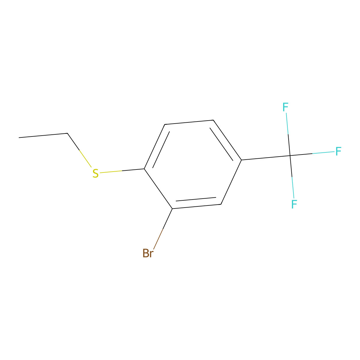 (2-Bromo-4-(trifluoromethyl)phenyl)(ethyl)sulfane molecular structure, CAS 3002508-38-2
