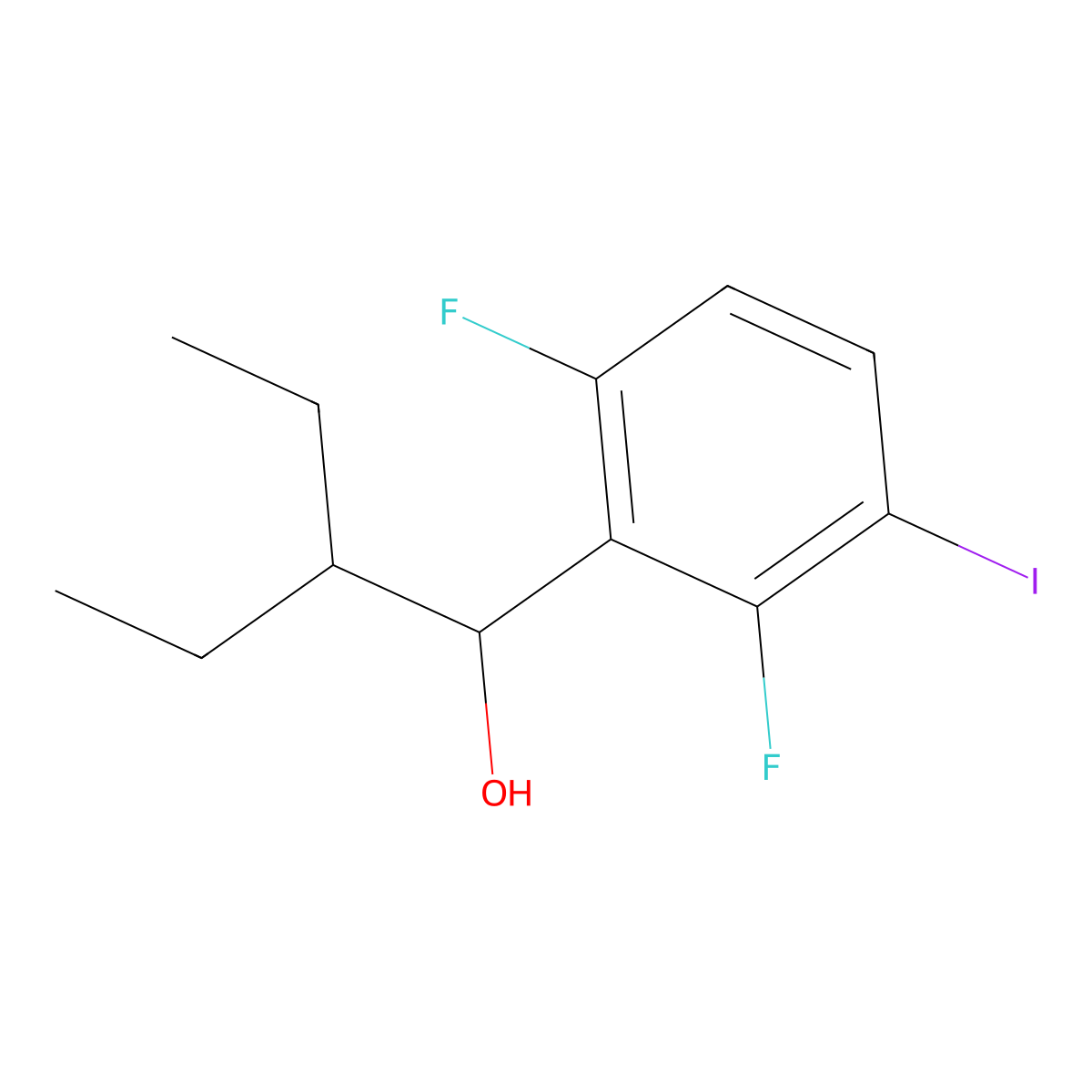 1-(2,6-Difluoro-3-iodophenyl)-2-ethylbutan-1-ol molecular structure, CAS 3002511-68-1