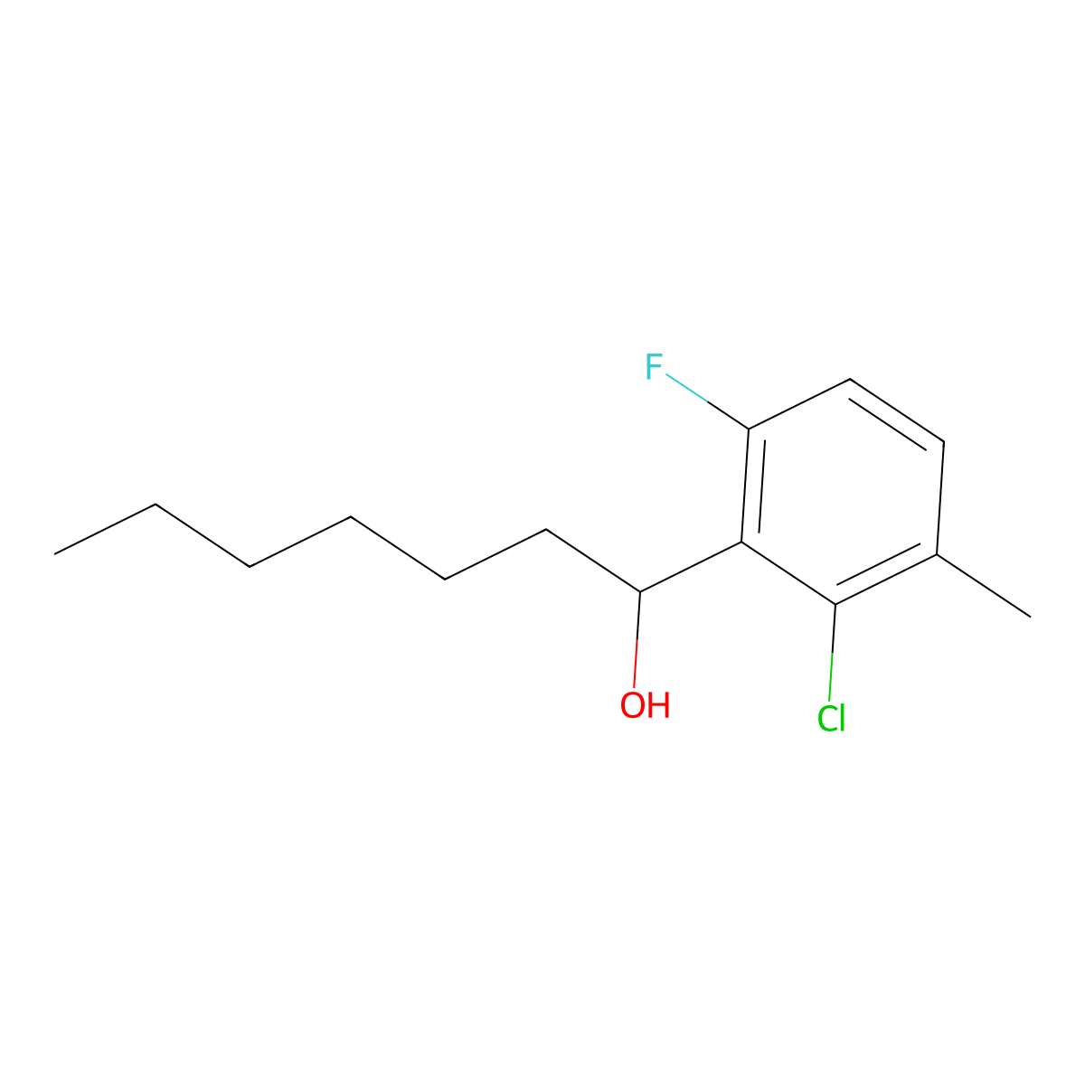 1-(2-Chloro-6-fluoro-3-methylphenyl)heptan-1-ol molecular structure, CAS 3002511-93-2