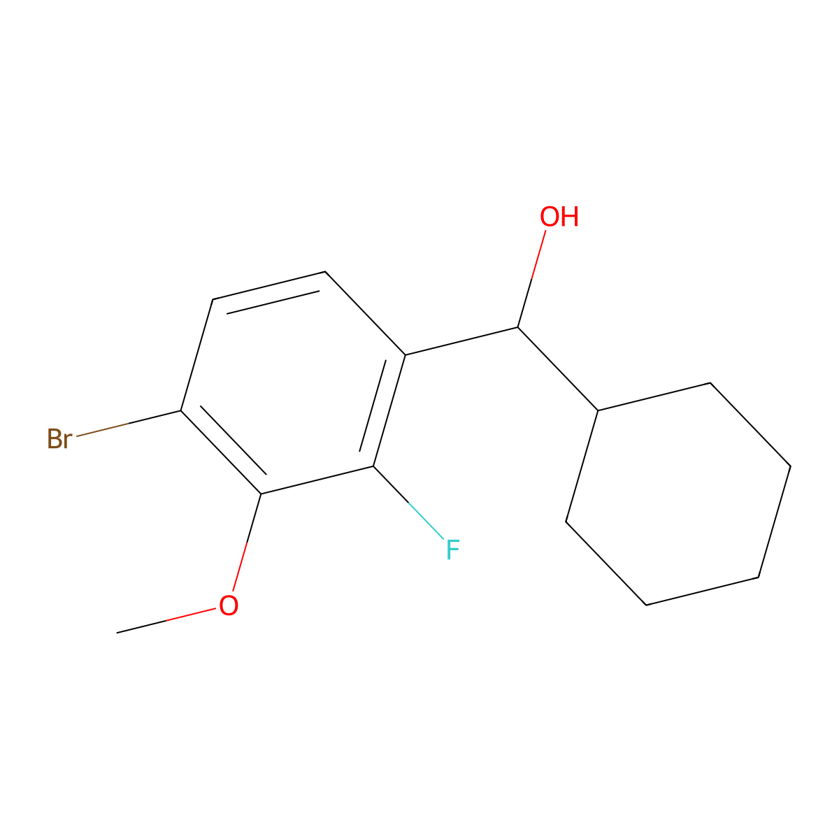 (4-Bromo-2-fluoro-3-methoxyphenyl)(cyclohexyl)methanol molecular structure, CAS 3002512-39-9