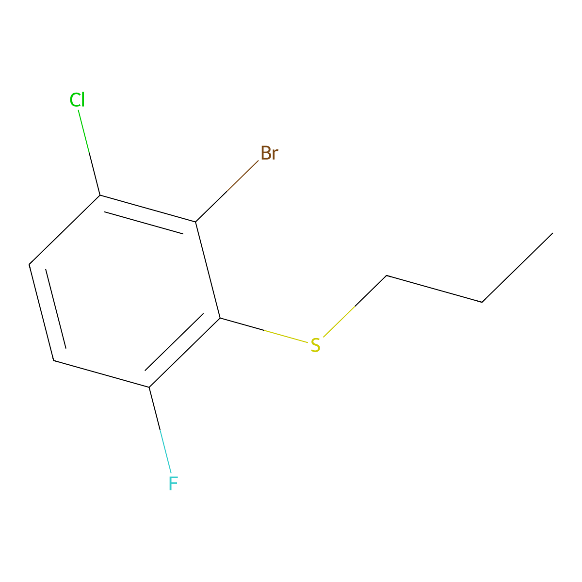 (2-Bromo-3-chloro-6-fluorophenyl)(propyl)sulfane molecular structure, CAS 3002513-45-0