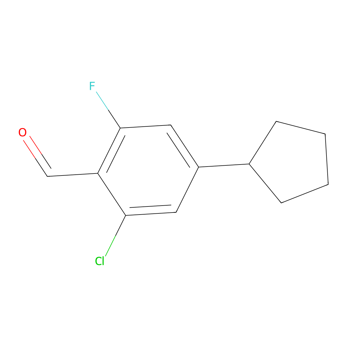 2-Chloro-4-cyclopentyl-6-fluorobenzaldehyde molecular structure, CAS 3002517-72-5