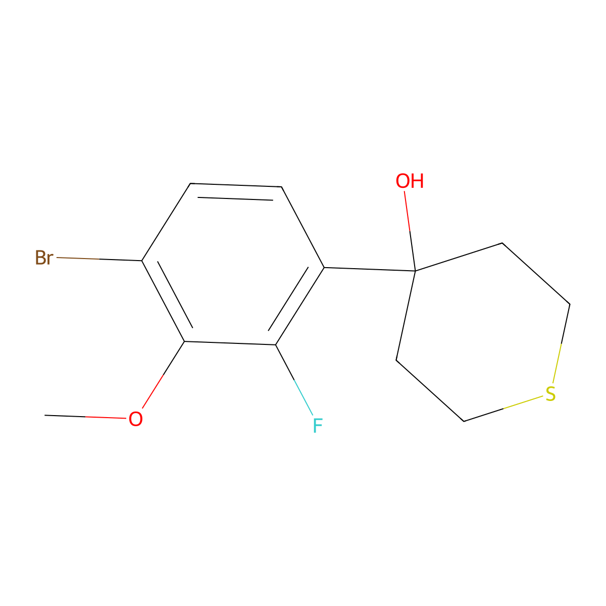 4-(4-Bromo-2-fluoro-3-methoxyphenyl)tetrahydro-2H-thiopyran-4-ol molecular structure, CAS 3002520-57-9