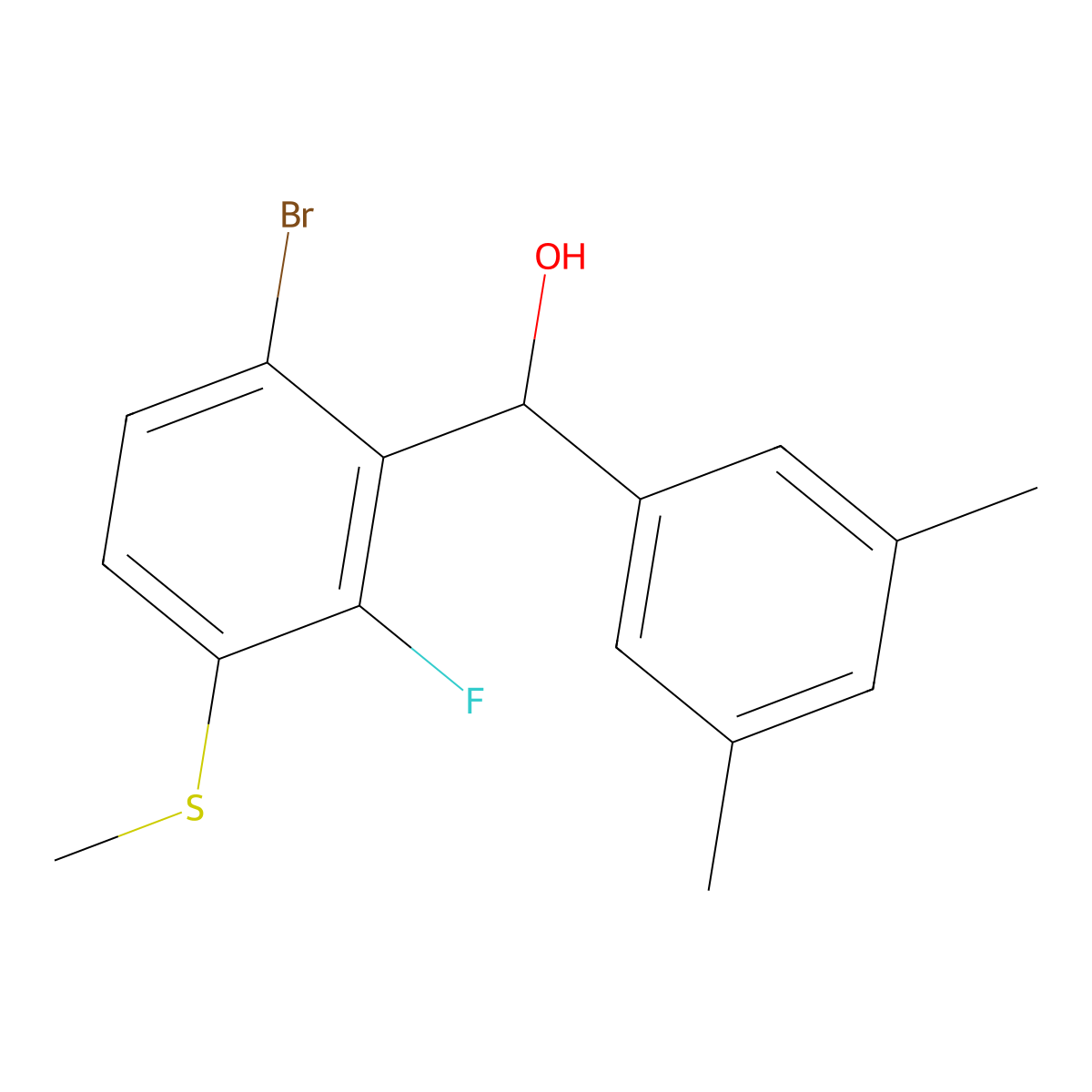 (6-Bromo-2-fluoro-3-(methylthio)phenyl)(3,5-dimethylphenyl)methanol molecular structure, CAS 3002521-46-9