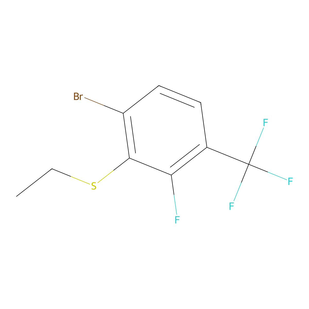 (6-Bromo-2-fluoro-3-(trifluoromethyl)phenyl)(ethyl)sulfane molecular structure, CAS 3002524-25-3